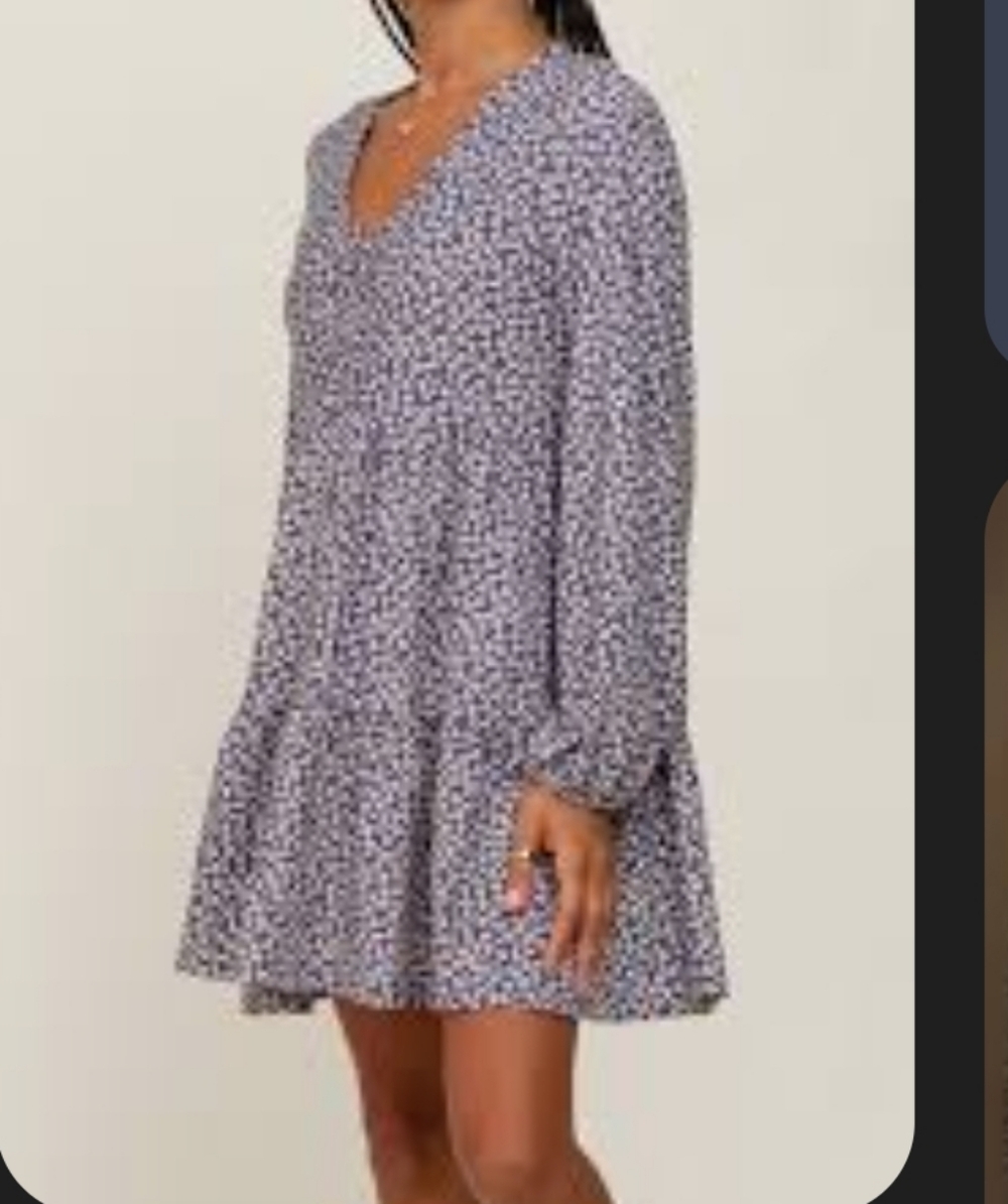 H&M-Blue Floral Long Sleeve Dress Size M